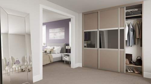 room with built in wardrobe with sliding doors with mirrors