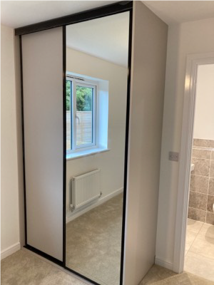 Origin Signature Black Frame With 1 x Silver Mirror & 1 x Cashmere Board Sliding Wardrobe Kit