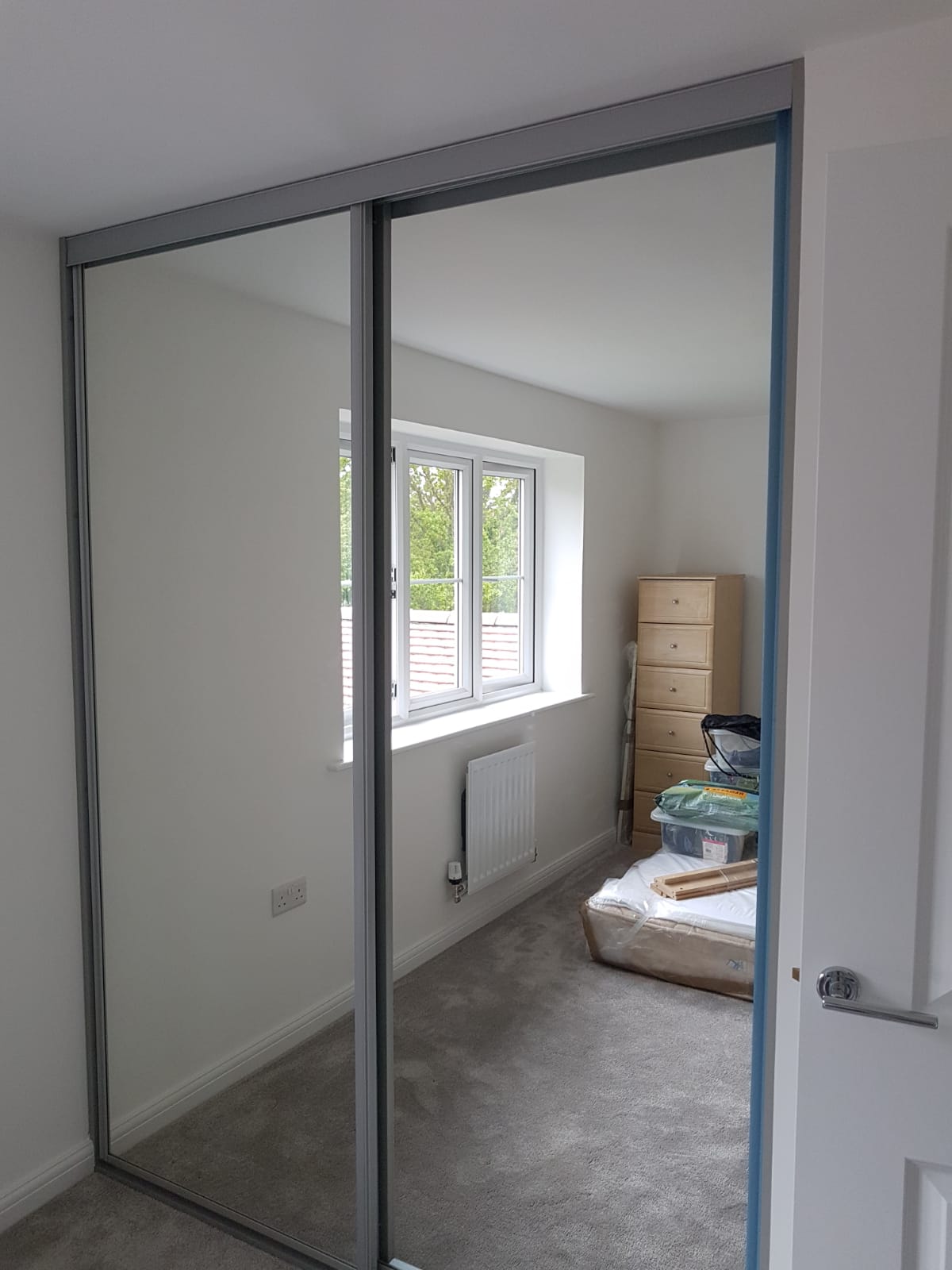 2 Doors in Origin Signature Silver Frame with Silver Mirror Sliding Wardrobe Kit