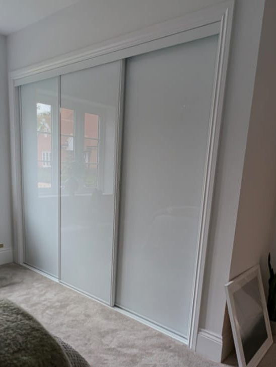 3 Doors in Origin Signature White Frame With White Glass Sliding Wardrobe Kit