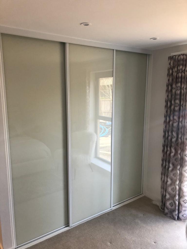 Origin Signature Silver wardrobe Frame with Soft White Glass sliding wardrobe doors