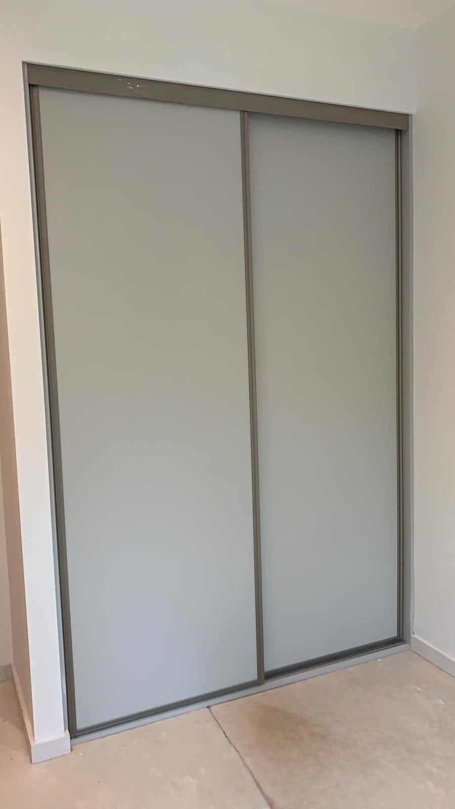 2 Doors in Origin Signature Stone Grey Frame With Grey Board Sliding Wardrobe Kit