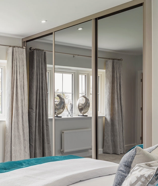 3 x Doors in Origin Aurora Stone Grey Frame with Silver Mirror Sliding Wardrobe Kit
